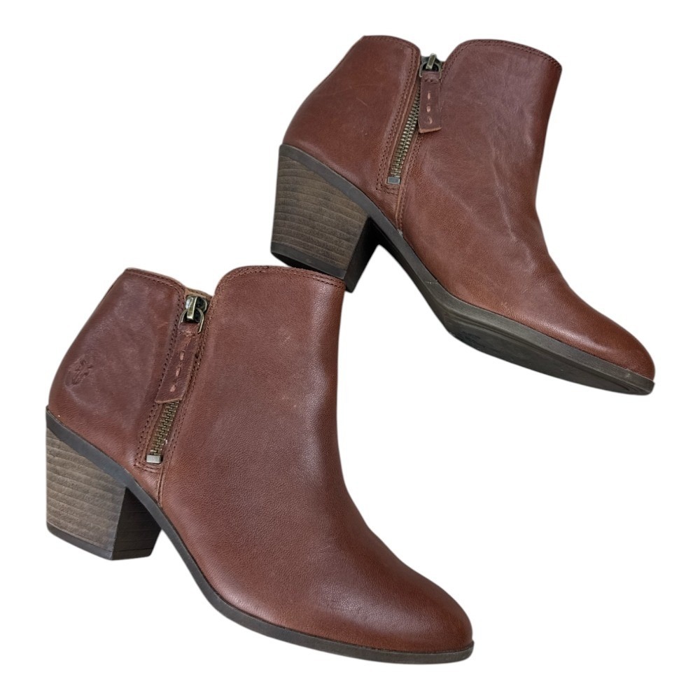Frye Judith Double Zip Ankle Booties Whiskey Brown Leather Block Heel 8.5